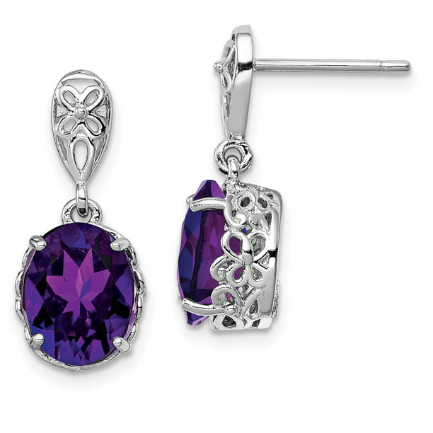 Sterling Silver Rhodium-plated Amethyst and Tanzanite Earrings 